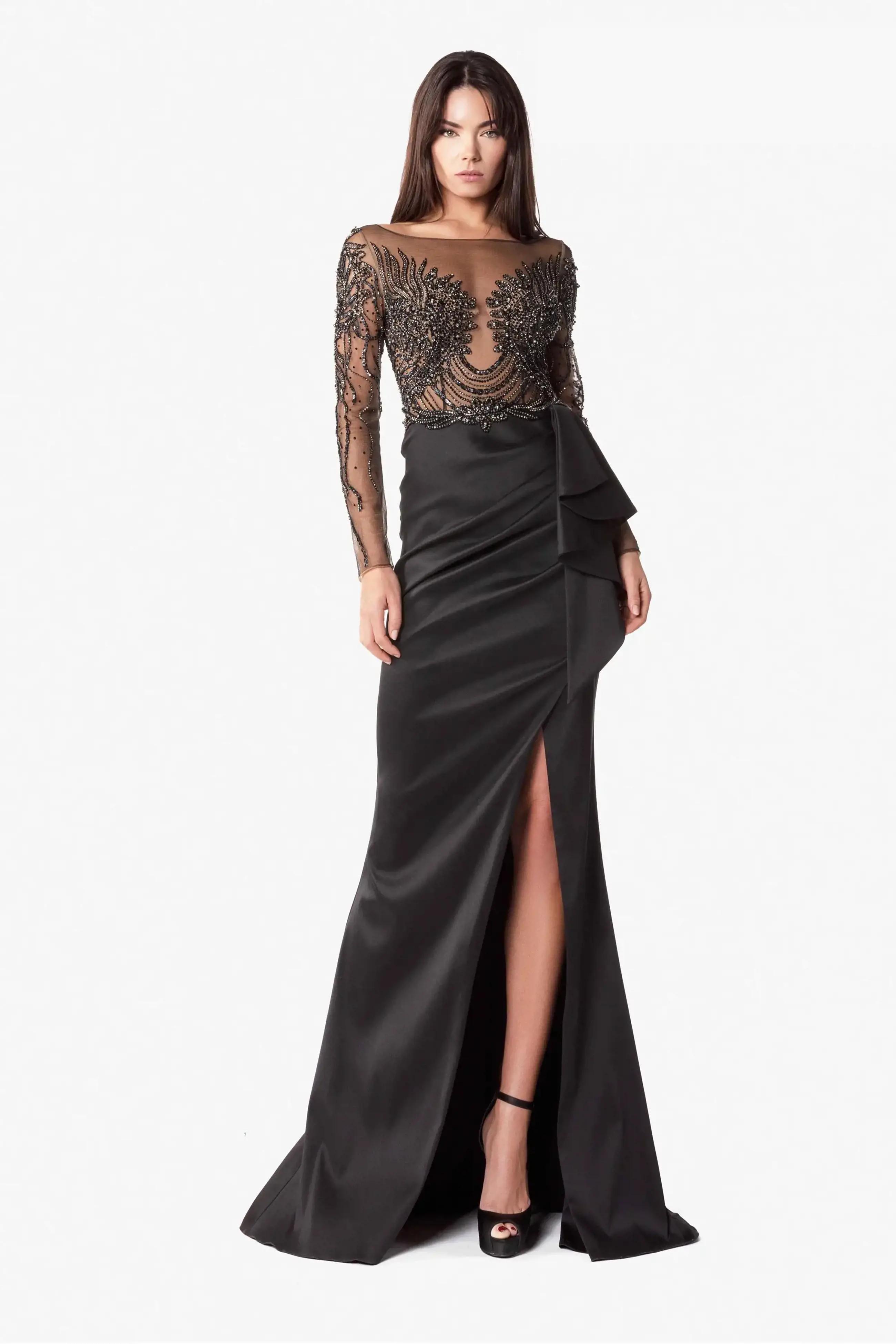 Brunette in Black Evening Dress